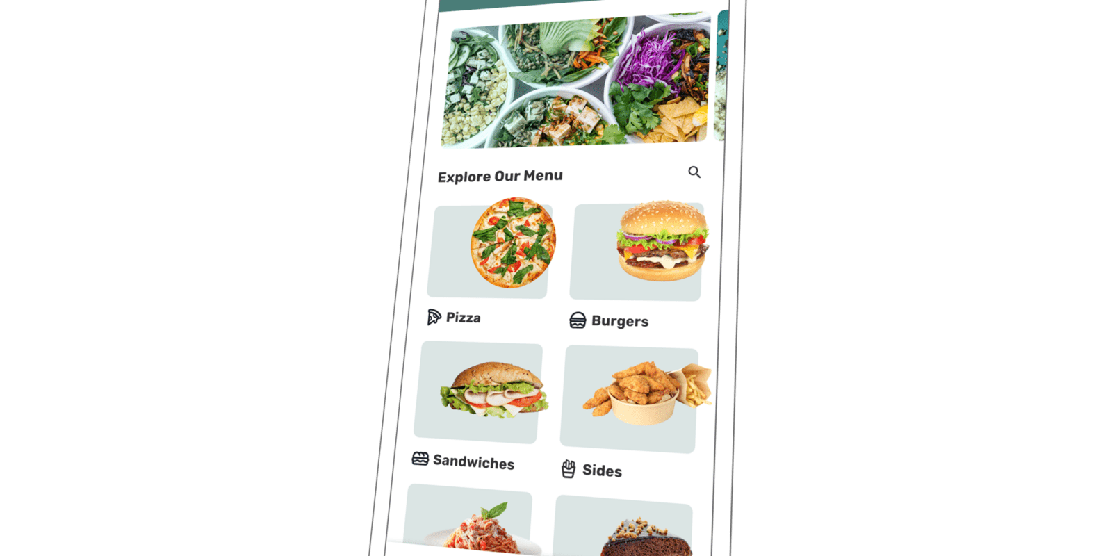 white smartphone showing a food menu from a mobile app