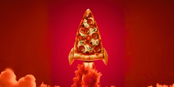 Pizza slice rocket symbolizing revenue growth
