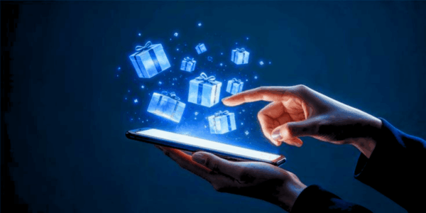 Hand interacting with a digital loyalty interface on a smartphone, representing QSR loyalty program technology