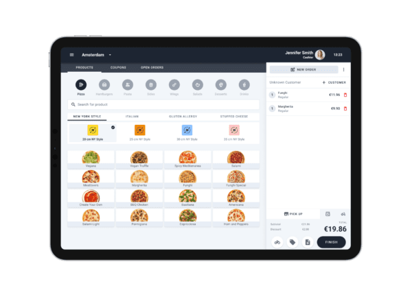 S4D point of sale (POS) interface showing restaurant menu and order management screen