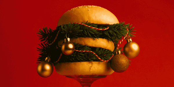 Festive burger creative illustrating QSR December marketing insights for holiday campaigns